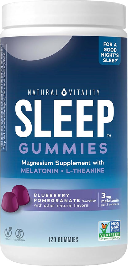 Natural Vitality Sleep Gummies, Magnesium Supplement with Melatonin and L-Theanine, Vegan, Gluten Free, Helps The Body Ease Into Sleep, Blueberry Pomegranate 120 Count (Pack of 2)