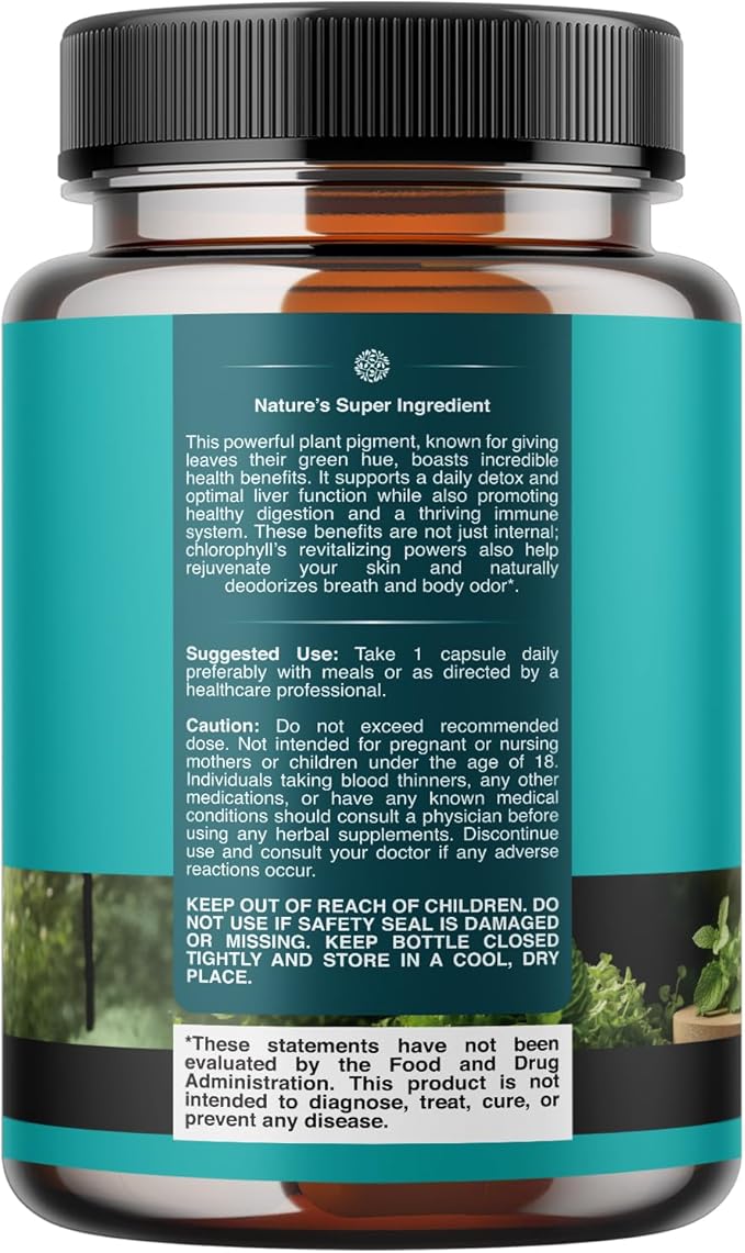 Chlorophyll Capsules for Cleanse and Detox Support - Internal Deodorant Pills for Body Odor with Mint & Parsley Extract Healthy Skin Immunity & Digestive Support - Vegan Non-GMO & Gluten Free (60ct)