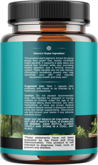 Chlorophyll Capsules for Cleanse and Detox Support - Internal Deodorant Pills for Body Odor with Mint & Parsley Extract Healthy Skin Immunity & Digestive Support - Vegan Non-GMO & Gluten Free (60ct)