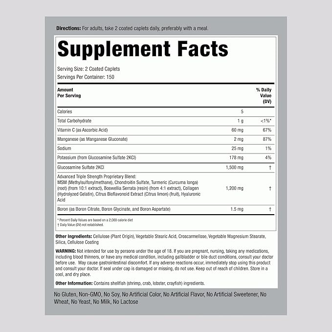 Piping Rock Glucosamine Chondroitin MSM Turmeric | 300 Caplets | Advanced Triple Strength Supplement | Non-GMO & Gluten Free