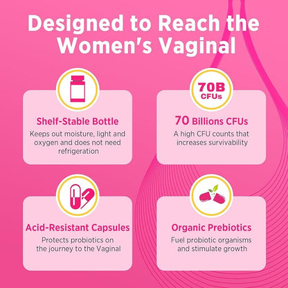 70 Billion CFUs Vaginal Probiotics, PH Balance with Probiotic & Prebiotic & D-Mannose, Women Probioticos for Odor & Flora, Yeast, vag, Urinary Health, GMO-Free, 60 Days Supply