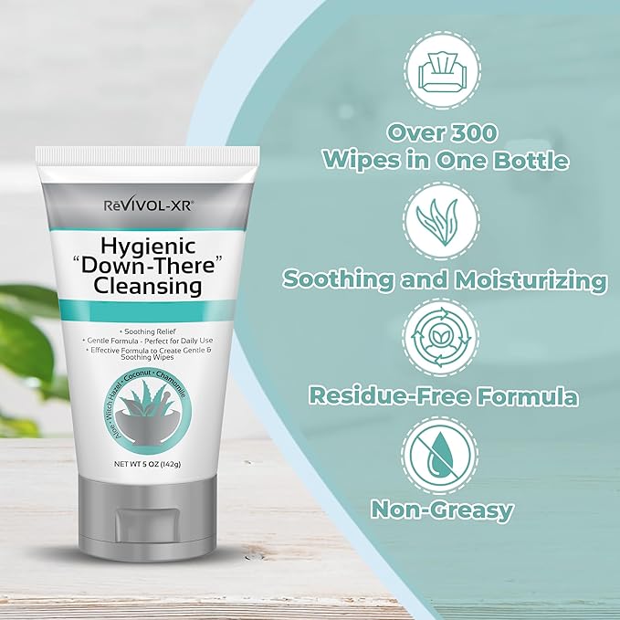 Hygienic Cleansing Lotion, Gentle Relief + Soothing Aloe & Witch Haze for Discomfort of Down-There Sensitive Areas, Makes 300+ Wet Wipes from Toilet