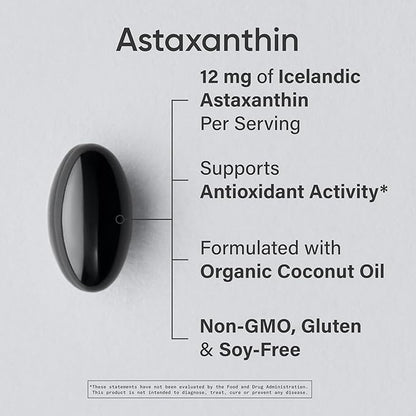 Sports Research® Triple Strength Astaxanthin 12mg w/Organic Coconut Oil - Antioxidant Supplement for Skin & Eye Health Support* - Soy Free · Non-GMO · Gluten Free - 60 Softgels