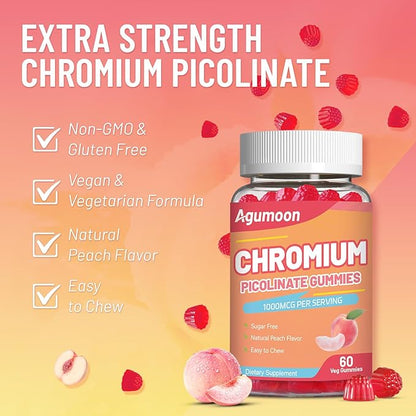 Chromium Picolinate Gummies 1000 mcg, Vegan, Gluten-Free, Peach Flavor, 60 Vegan Gummies