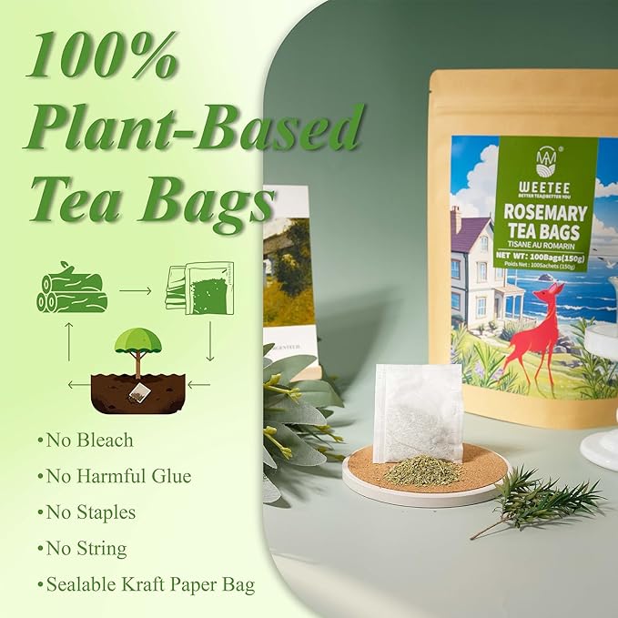 WT WEETEE Rosemary Leaf Tea Bags 100 Count,100% Caffeine-Free Herbal Tea Made from Pure Rosemary Leaves, Supports Digestion & Antioxidants