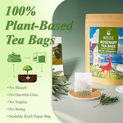 WT WEETEE Rosemary Leaf Tea Bags 100 Count,100% Caffeine-Free Herbal Tea Made from Pure Rosemary Leaves, Supports Digestion & Antioxidants