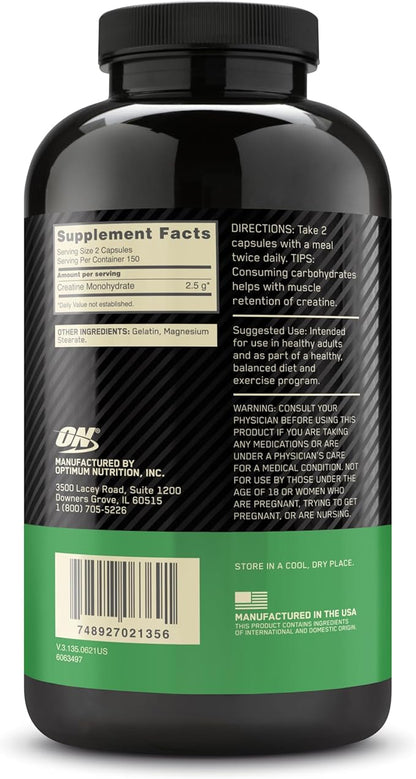 Optimum Nutrition Micronized Creatine Monohydrate Capsules, Keto Friendly, 2500mg, 300 Capsules (Packaging May Vary)