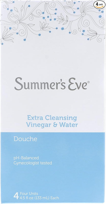 Summer's Eve Extra Cleansing Douche Vinegar & Water, Feminine Wash,PH Balanced, Naturally Inspired, & Gynecologist Tested (Pack of 4 Bottles, 4.5oz Each Bottle)