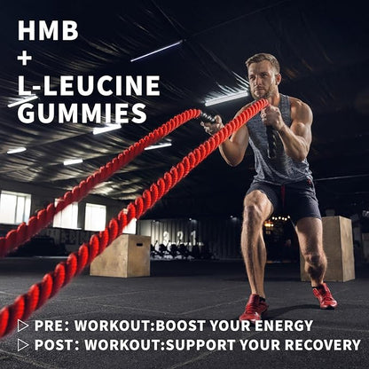 HMB and L-Leucine Gummies, 3000mg,Sugar Free,HMB Supplements for Men&Women with Trehalose, for Muscle Growth, Muscle Relief and Workout Recovery, Apple Flavor, 90 Gummies