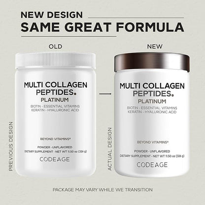 Codeage Multi Collagen for Women & Men Biotin 10000mcg Keratin, Protein Powder Vitamin C B6 D3, Hyaluronic Acid, Niacin - Hydrolyzed Collagen Coffee Creamer 5 Types - Unflavored - Non-GMO - 11.5oz