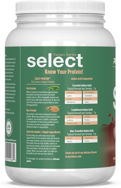 PEScience Select Vegan Protein Powder, Plant Based Protein Powder, Amazing Taste, Smooth Texture, Pea and Brown Rice Blend, Dairy Free, Lactose Free, Gluten Free - Chocolate Bliss, 27 Servings