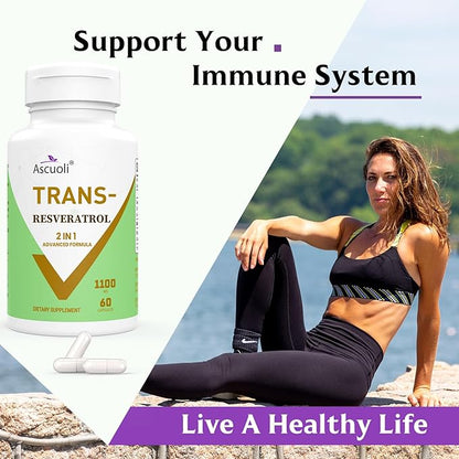 99% Ultra Purity Trans-Resveratrol 1100mg, 3-in-1 Advanced Formula Organic Resveratrol Supplement, Max Antioxidant, Anti-Aging, Skin Health, Cell Repair, Boost NAD+, Immune & Energy, 60 Caps