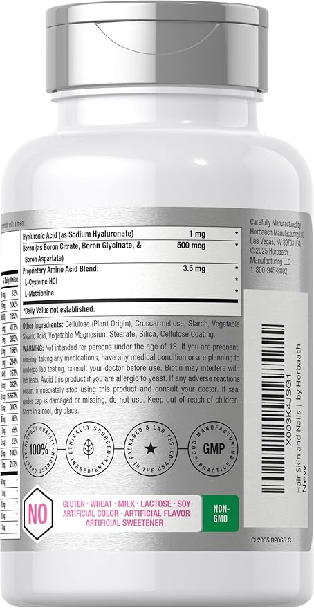 Horbäach Hair Skin and Nails Vitamins | 150 Caplets | with Biotin and Collagen | Supplement for Women and Men | Non-GMO, Gluten Free