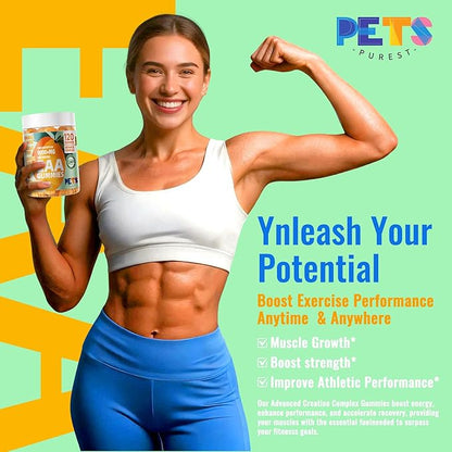 Pets Purest EAA Gummies 120 Gummies (Orange), Essential Amino Acids - All 9 Essential Aminos (EAA) and All Branched-Chain Aminos (BCAAs), Non-GMO, Gluten Free, Vegetarian Friendly