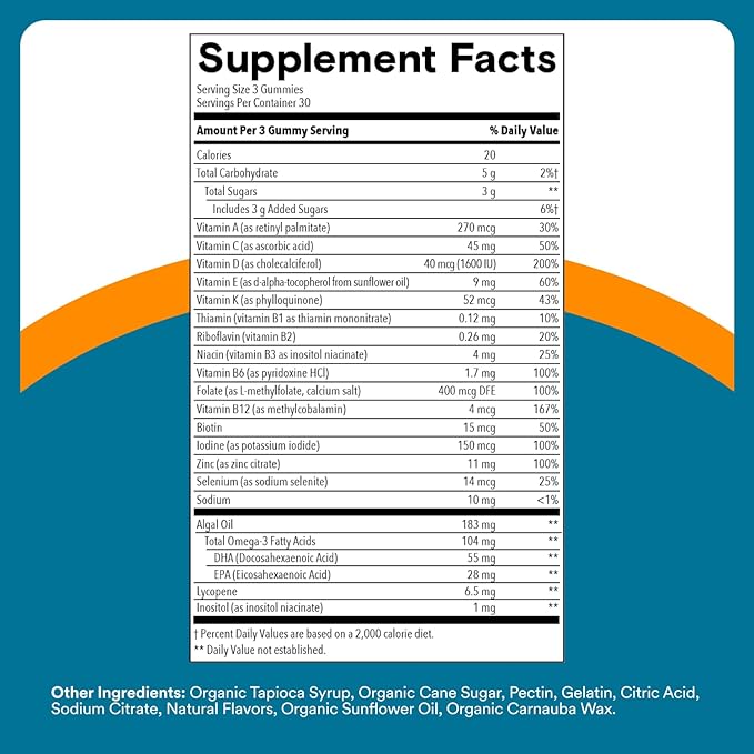 SmartyPants Men's Multivitamin Gummies with Omega 3 DHA/EPA, Methylfolate, Vitamin D3, C, B12, B6, A, K, Zinc, Raspberry Lemonade Flavor, 90 Count (30 Day Supply)