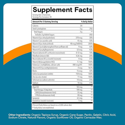 SmartyPants Men's Multivitamin Gummies with Omega 3 DHA/EPA, Methylfolate, Vitamin D3, C, B12, B6, A, K, Zinc, Raspberry Lemonade Flavor, 90 Count (30 Day Supply)