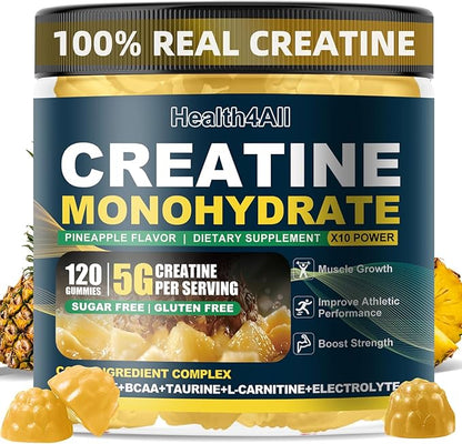 Health4All Creatine Monohydrate Gummies 5g for Men & Women, Creatine Gummy for Strength Energy & Muscle Growth Support Pre-Workout Supplement - Pineapple 120 Gummy