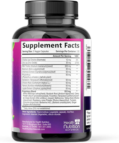 Gentle Liver Cleanse Detox & Repair Formula - Advanced Liver Support Supplement with Silymarin Milk Thistle, Dandelion Root, Artichoke Extract, Turmeric, Choline, & Beetroot - 240 Veggie Capsules