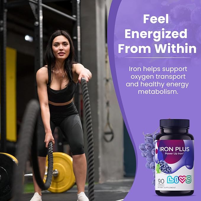 LIVS Iron Plus Gummies – 20mg Gentle Iron Supplement for Women & Men – Anemia Support – Vitamin C for Absorption – Biotin, Folate & B12 for Energy – Gluten Free, Vegan, Halal & Kosher – 180 Count