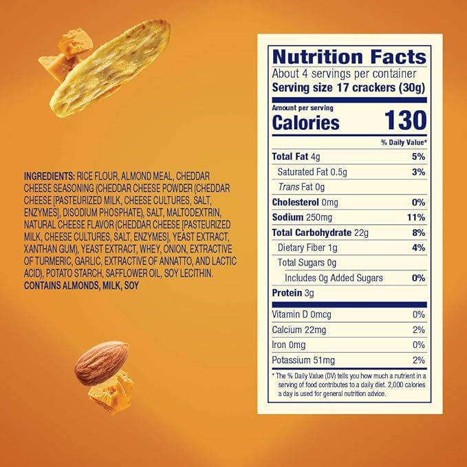 Blue Diamond Almonds Nut Thins, Cheddar Cheese, 4.25 Oz (Pack of 4)