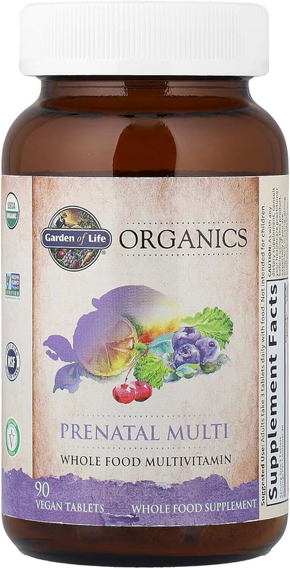 Garden of Life Organics Prenatal Multivitamin with Folate, B6, B12, D3 & Iron – Prenatal Vitamins for Women with Energy Metabolism Support for Healthy Fetal Development, Non-GMO, Vegan, 30 Servings
