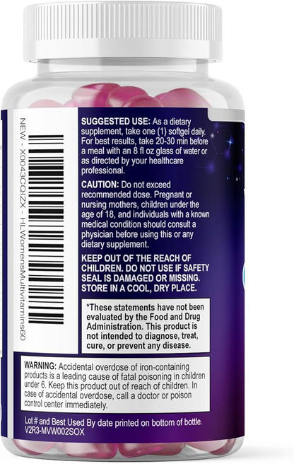 Multivitamin For Women - Complete Daily Woman's Multivitamins with Biotin, Calcium, Folic Acid, Iron, Zinc, Vitamin A, C, D, E & B Vitamins, Women's Hair Skin and Nails Supplements - 60 Softgels