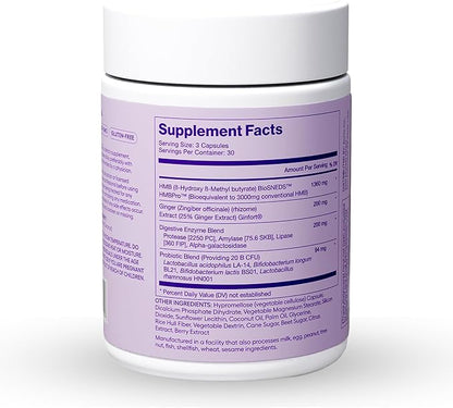AONIC 3-in-1 GLP-1 Companion Supplement - HMBPro™ to Support Maintenance of Lean Muscle, probiotic and Enzyme Blend to Support Digestion, Ginger Extract to Help Reduce Nausea and Bloating (90 Caps)