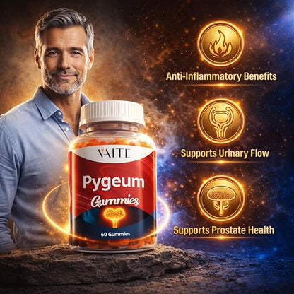 VAITE Pygeum Supplement Gummies 500mg - Vegan Chewables with Africanum Bark Extract, Plant-Based Supplements for Male, Non-GMO Gluten-Free, Sugar-Free, Gelatin-Free, 60 Chews Gummy