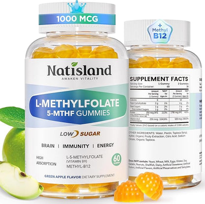 L Methylfolate Gummies, 5-MTHF 1mg Gummies for Kids & Adults - 4+, Methyl Folate and B12 supplement, Highly Absorbable MTHFR Supplement, Support Brain Health, Immunity, Kids Growth, 60 Count