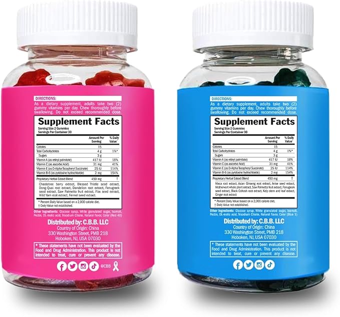 Curvy Body Bears CBB Women’s Multivitamin Gummies Top & Peach Support Combo Pack | Herbal & Vitamin Gummy Supplement | Berry Flavor | 2-Pack (120 Gummies)