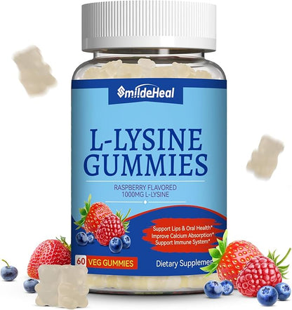 L-Lysine 1000mg Gummies, Chewable Lysine Supplement for Adults, Immune Support, Collagen Formation Support, Vegan, Gluten Free - 60 Counts