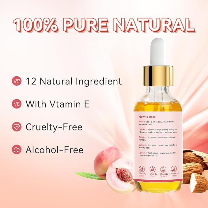 Yoni Oil Wash for Women pH Balance and Wetness, Feminine Oil Ingrown Hair, Nourishing, Moisturizing Formula for All Skin Types, Yoni Care with Vitamin E, Natural Yoni Wash(Peach)