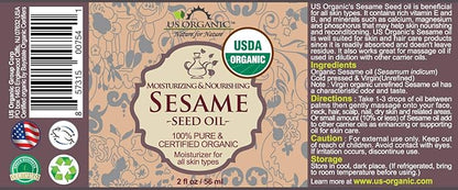 US Organic Sesame Seed Oil, Certified Organic, Untoasted, Unrefined Virgin, Pure & Natural, Cold Pressed, in Amber Glass Bottle w/Glass Eyedropper, Sourced from Mexico (2 oz (Small))