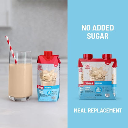 SlimFast Meal Replacement Shake, Original French Vanilla, No Added Sugar, Meal Replacement Shakes, 10g Ready to Drink Protein, 5g Fiber, 25 Vitamins and Minerals, 11 Fl. Oz, 12 Count
