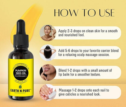 Earth N Pure Pumpkin Seed Oil (Kaddu Oil) Cold Pressed, Natural and Therapeutic Grade - 100 ml