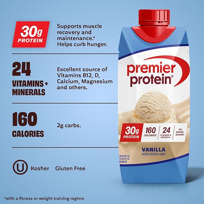Premier Protein Shake, Vanilla, 30g Protein, No Added Sugar, 24 Vitamins & Minerals to Support Immune Health, 11 fl oz, 4 Pack