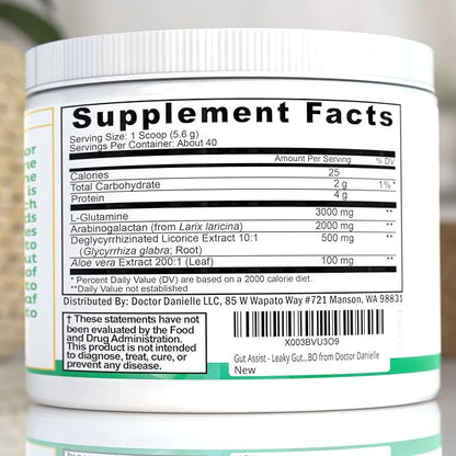 Leaky Gut Support Powder | L-Glutamine Gut Lining Digestive Drink Mix | Gluten-Free Doctor Crafted Botanical Formula | Gut Assist by Dr. Danielle