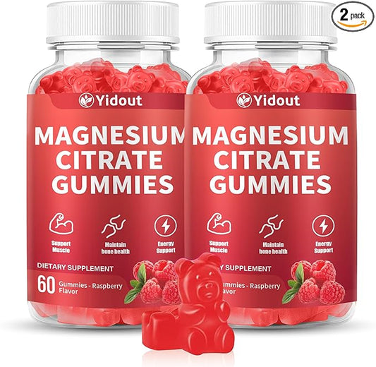 High Absorption Magnesium Gummies for Adults，Magnesium Supplement for Muscle, Nerve, Bone and Heart Support, Vegan, Non-GMO，Raspberry Flavor (60 Count（Pack of 2）)