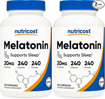 Nutricost Melatonin 20mg, 240 Capsules, Non-GMO & Gluten Free (Pack of 2)