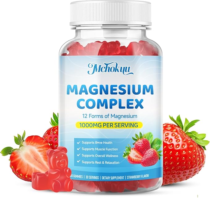 Magnesium Complex Gummies 1000mg | 12-in-1 Magnesium Complex Supplement with Glycinate, Citrate, Malate & Taurate Supports Muscle Function, Bone Health, Rest & Relaxation – Strawberry, 120 Count