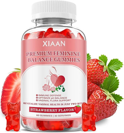 Feminine Balance Gummies for Women, Premium Feminine Balance Gummies Support PH Balance & Vaginal Health, Vegan, Gluten-Free, Strawberry Flavor 60 Gummies