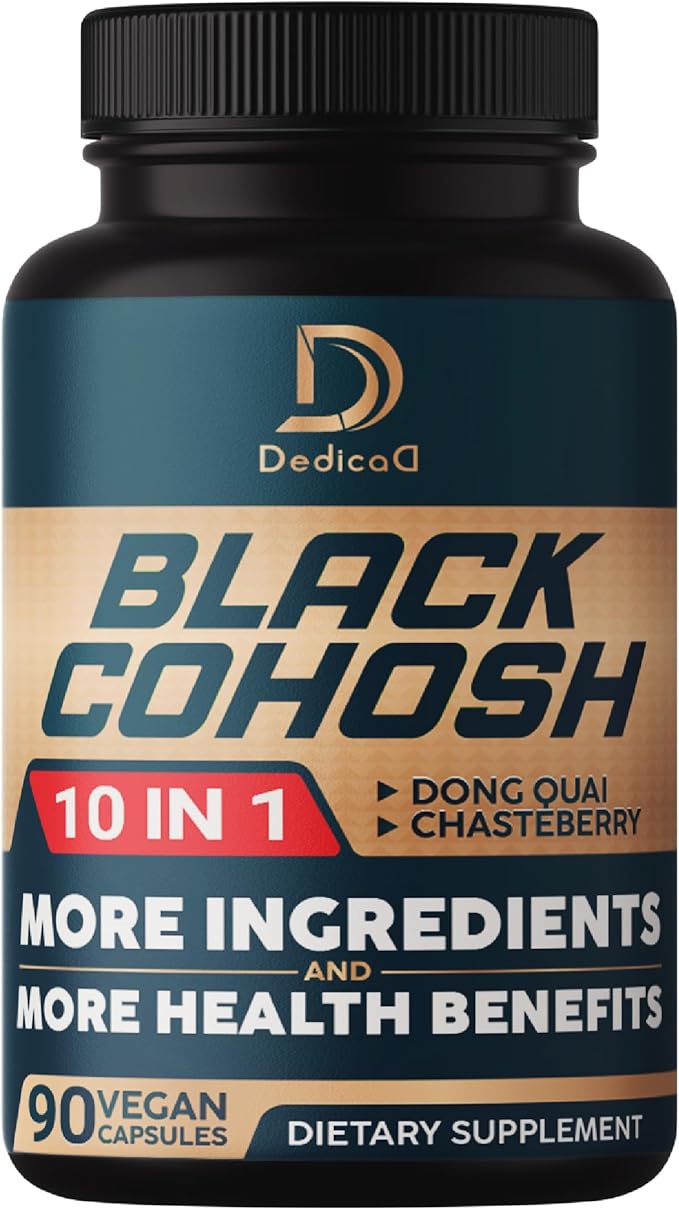 DEDICAD Black Cohosh Supplement - 3 Months for Menopause & Immune Health - Blend of 12 Potent Herb Includes Dong Quai, Chasteberry, Wild Yam, Red Clover, Black Pepper & Others - 90 Vegan Capsules