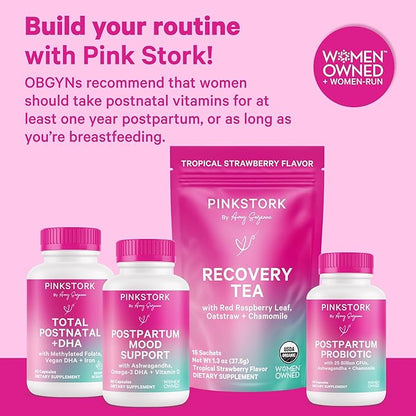 Pink Stork Total Postnatal Vitamins for Women | Vegan DHA, Iron, Folate, B12 | Postpartum Recovery Essentials | Lactation Support for Breastfeeding Moms | Third-Party Tested - 60 Capsules, Berry