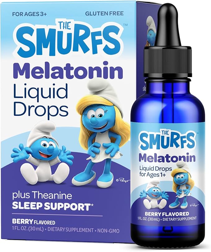 Smurfs Liquid Melatonin Drops for Kids | 1mg Melatonin Liquid for Kids with Calming Sleep Blend | Vegan Non-GMO & No Artificial Flavors or Colors | No Added Sugar | Berry Flavor | 60 Servings