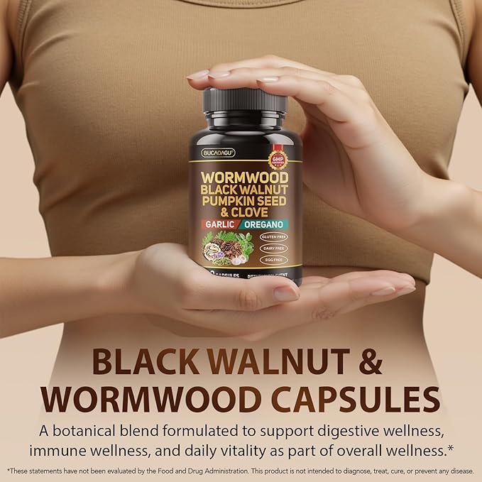 Wormwood Black Walnut Clove Cleanse for Humans - Natural Gut Cleanse & Digestive Health with Pumpkin Seed Garlic Oregano Neem Papaya Turmeric Diatomaceous Earth Probiotic Supplement Vegan Capsules