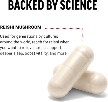 Force Factor Reishi Mushroom Supplement, Stress Relief Supplement and Sleep Support Supplement Made with Reishi Mushroom Extract, Vegan, No Gelatin, Non-GMO, 100 Vegetable Capsules