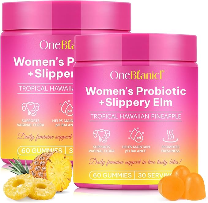 Feminine Probiotics Gummies 2PCS, Vaginal Probiotics for Women Gummies with Slippery Elm,Feminine Balance pH for Healthy Odor,Improve Immune,Support Vaginal Health,Natural Pineapple Flavor,60 Count