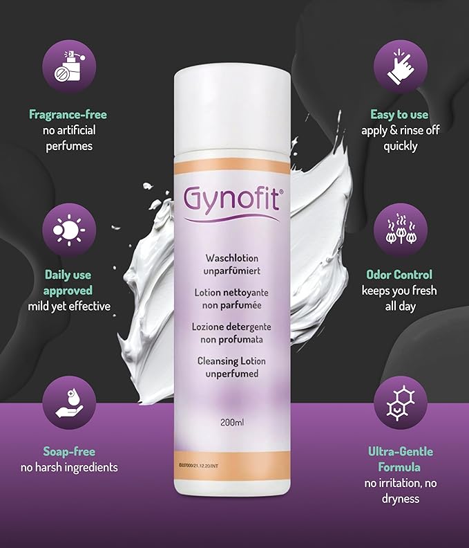 Gynofit Cleansing Lotion (unperfumed) – Ensures balanced pH value for Vaginal Health – Protects the Vaginal Skin from drying out & prevents irritation – suitable for long-term, daily use (6.76 Fl Oz)