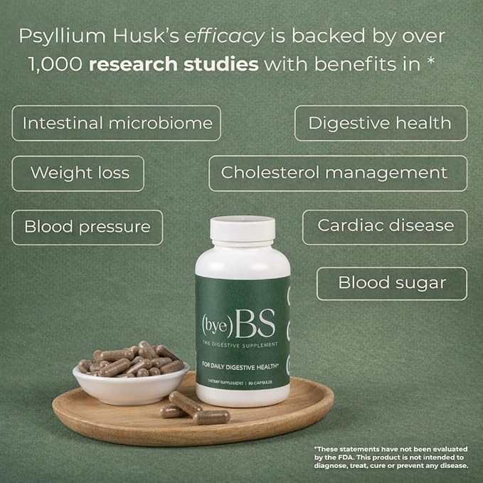 Bloating Relief & Digestive Support Capsules – Psyllium Fiber, Peppermint, Slippery Elm & L-Glutamine – Daily Gut Health Supplement for Regularity & Comfort