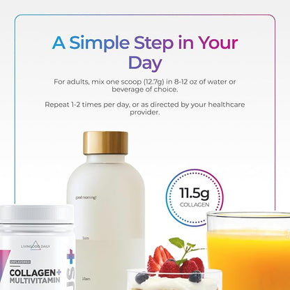 Livingood Daily Collagen Powder for Women & Men, Unflavored, Grass Fed Hydrolyzed Collagen Peptides, Protein & Multivitamins for Healthy Hair, Skin & Nails, Keto & Paleo, Gluten Free, 30 Servings
